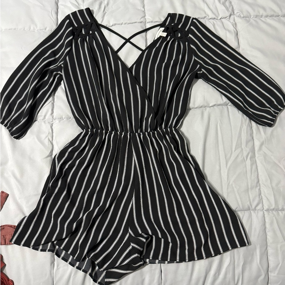 Black and White Striped Romper